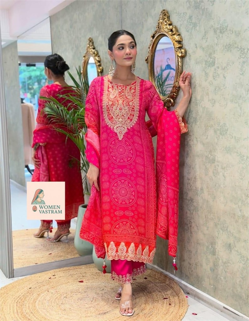 Pakistani Designer Salwar Kameez Readymade Suit & Dupatta, Women 3Pc Stitched Combo, Wedding Festival Wear Kurta Pant Set, Silk Salwar Suit