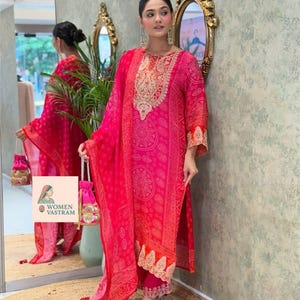 Pakistani Designer Salwar Kameez Readymade Suit & Dupatta, Women 3Pc Stitched Combo, Wedding Festival Wear Kurta Pant Set, Silk Salwar Suit