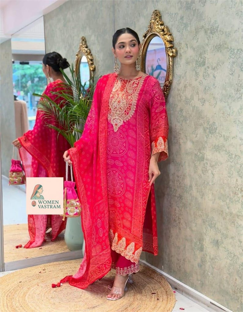 Pakistani Designer Salwar Kameez Readymade Suit & Dupatta, Women 3Pc Stitched Combo, Wedding Festival Wear Kurta Pant Set, Silk Salwar Suit