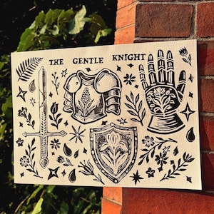 Original Linocut Pressing &#39;The Gentle Knight&#39; Quartet