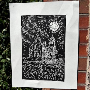 Original Linocut Pressing &#39;Alban&#39;s Abbey&#39;