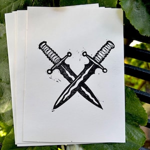 Original Linocut Pressing &#39;The Guild Daggers&#39;