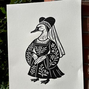 Linoleografia originale stampata 'I Compagni Leali - La Signora'