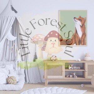 Arte mural imprimible de zorro rojo pequeño: ilustración de animales de Forestcore acogedora / Descarga digital en A4 y 5 x 7 pulgadas