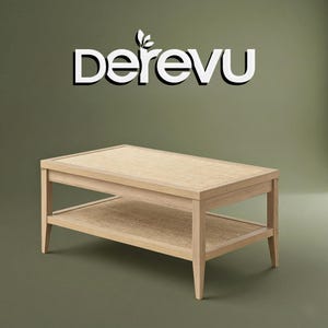 2-Tier Rattan Coffee Table for Living Room, Beige Bohemian Rectangular Center Table with Storage