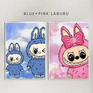 Pink and Blue Labubu Poster, Modern Kids Wall Art (Digital Download)