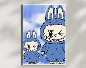 Blue Labubu Poster, Modern Kids Room Art (Digital Download)