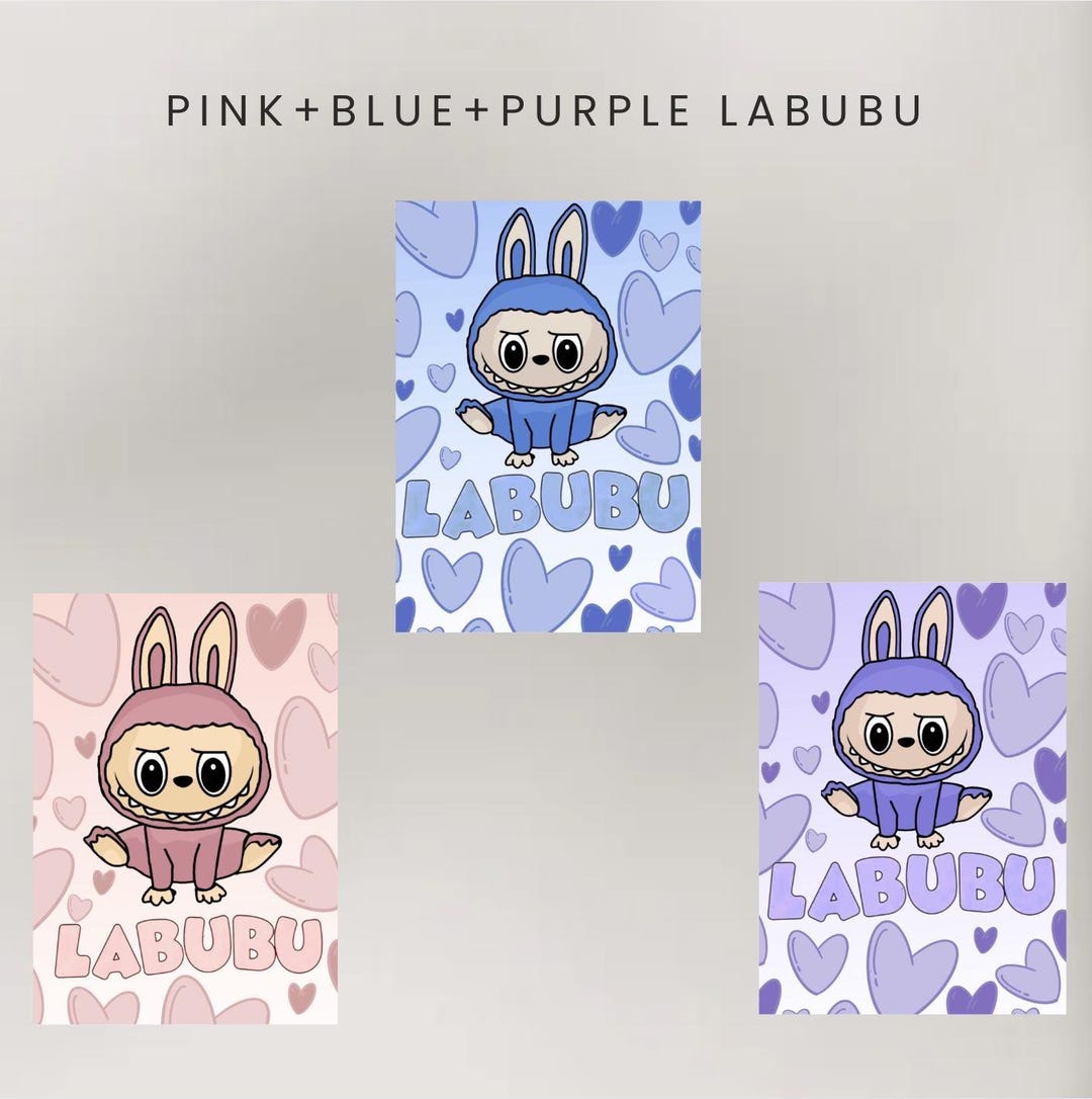 Heart Labubu Poster: Pink Purple Blue Wall Art (digital Download