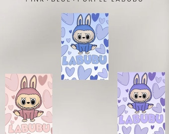 Heart Labubu Poster: Pink Purple Blue Wall Art (Digital Download)