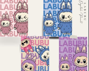 Set de láminas digitales Labubu / Paquete de arte mural en tonos pastel / Descarga instantánea