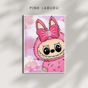 Póster de arte mural imprimible de DaDa, Labubu rosa, moderno, juguete/figura de Labubu