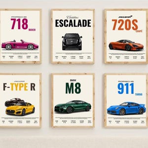 Set of 25 Popular Car Posters, Ferrari, Benz, Mclaren, Jaguar, Porsche, BMW, Audi, Buggati, Nissan, Lamborghini and Intensa Emozione Bundle