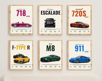 Autoposterset, Ferrari, Benz, Mclaren, Porsche, BMW (digitale download)