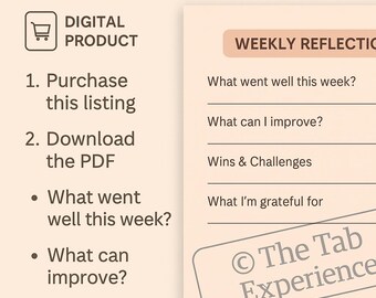 Weekly Reflection Journal | Digital Download for Mindfulness, Gratitude, and Productivity
