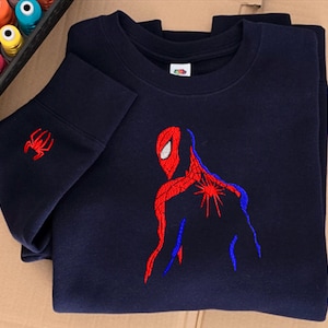 Embroidered Sweatshirt – Spider Man Inspired Design, Unisex Pullover. Embroidered Spider Superhero Sweatshirt.