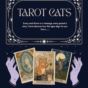 Cartas del Tarot del Gato – Baraja de Arcanos Mayores Imprimible • 22 Cartas de Gatos Adorables • Descarga Digital PDF en 4 Archivos