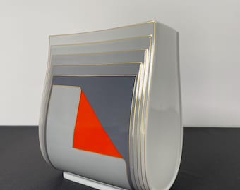 1980s Gray and Red with Gold Stripe Rosenthal Vase By Christa Goltz Keramische Vaas