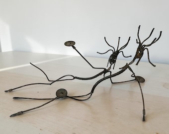 Brutalist Tribal Women Metal Figural Candlestick Set