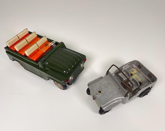 Pair of Vintage Toy Jeeps Open Car 1960s and Metal 1940s Military Jeep