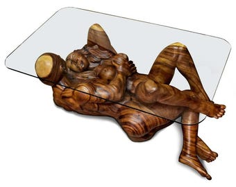 Massive Hand Carved Monkey Pod Exotic Hardwood Lovers Embrace Coffee Table