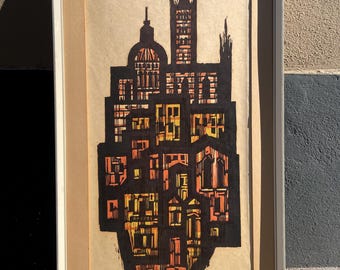 Akke Sins Pencil Signed Citscape Lithograph Vintage 1960s