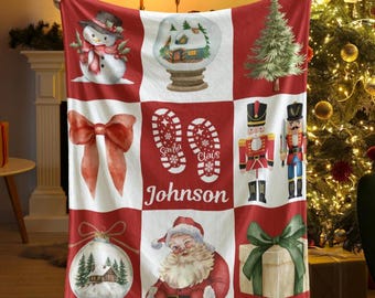 Personalized Christmas Blanket, Santa Nutcracker Holiday Throw