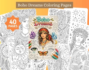 Boho Coloring Book Adults Coloring Pages 40 Printable Pages A4 & US Letter Bohemian Detailed Coloring PDF Instant Download Relaxing Coloring