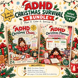 ADHD Christmas Survival Bundle | ADHD Christmas Planner & Interactive Coloring Book Neurodivergent Christmas Printable ADHD Bundle 60 Pages