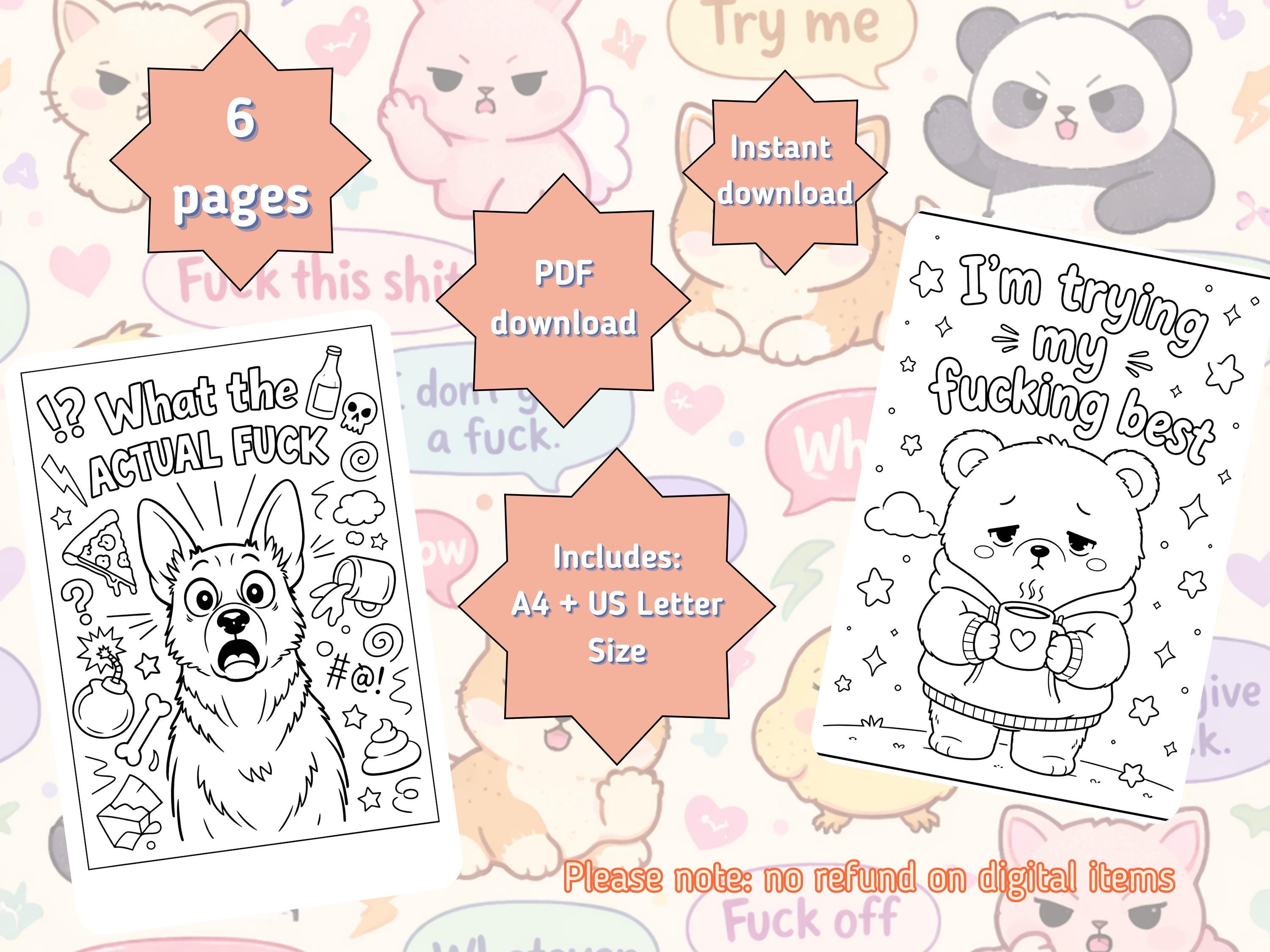 Being Rude Colour In Cute but Rude Coloring Pages | Sweary Animal Coloring Mini Pack | Funny ...