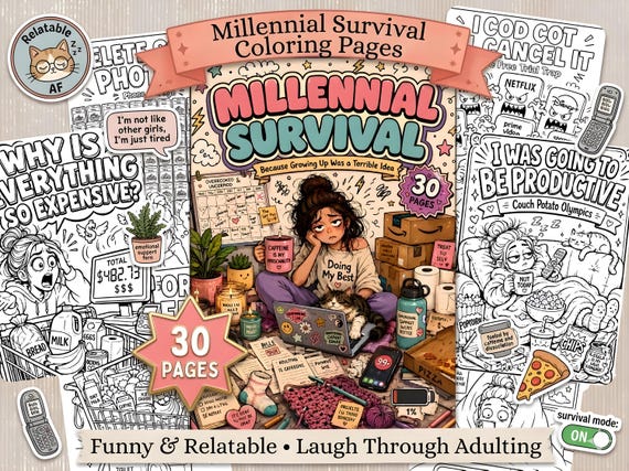 Millennial Humor Coloring Book | Funny Meme Style Adult Coloring Pages | Sarcastic Relatable Life Quotes | 30 Pages Printable