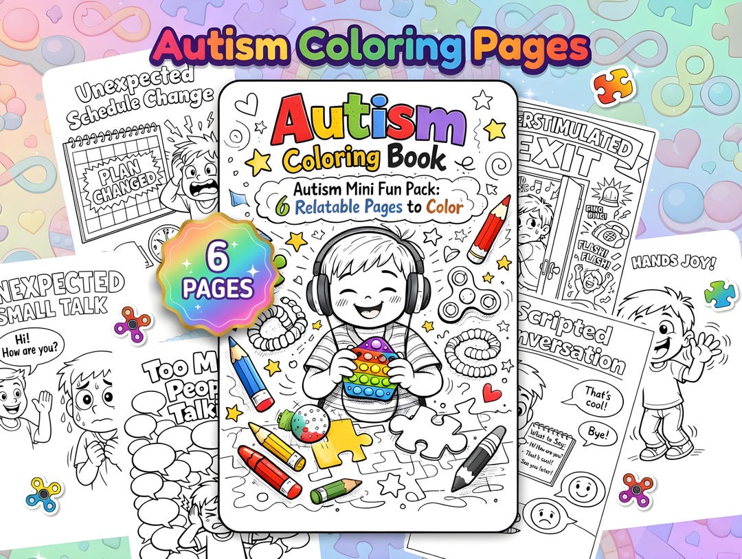 Autism Mini Coloring Pack Cute & Relatable Autistic Life Pages ...