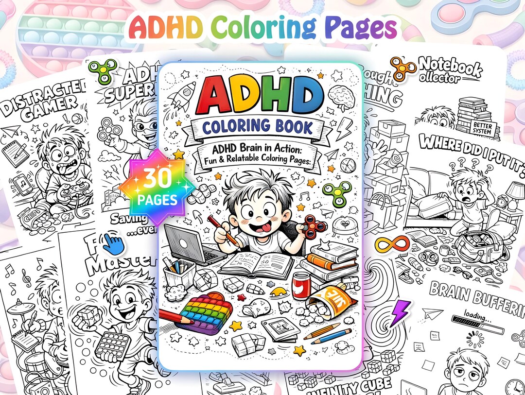 ADHD Coloring Book Funny ADHD Brain Coloring Pages Relatable ...
