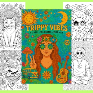 Tribby Vibes Adult Coloring Book, 20 Printable Pages, A4 & US Letter size Hippie Detailed Coloring PDF, Instant Download Adult Coloring