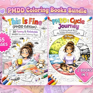 PMDD Coloring Book Bundle | Emotional Cycle & Relatable Humor | Funny, Relatable Educational | 2 Books Printable