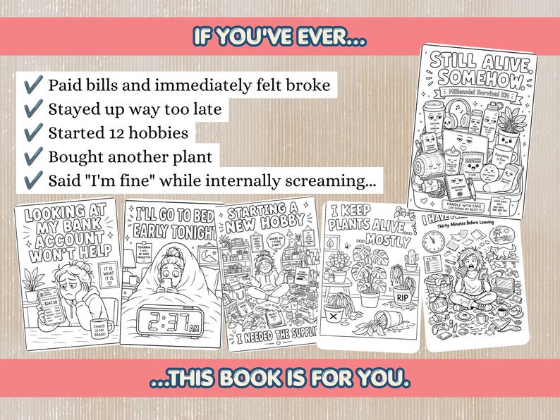 Millennial Humor Coloring Book | Funny Meme Style Adult Coloring Pages | Sarcastic Relatable Life Quotes | 30 Pages Printable image 3