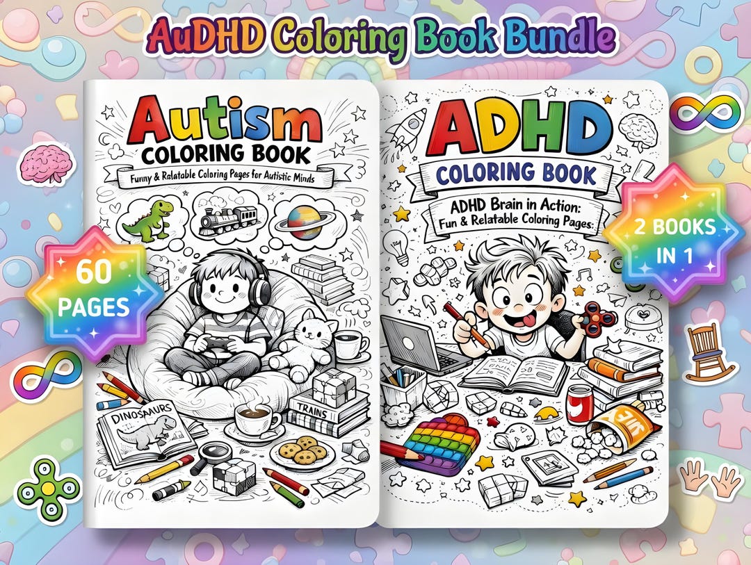 Audhd Coloring Book Bundle Autism + ADHD Coloring Pages Funny ...