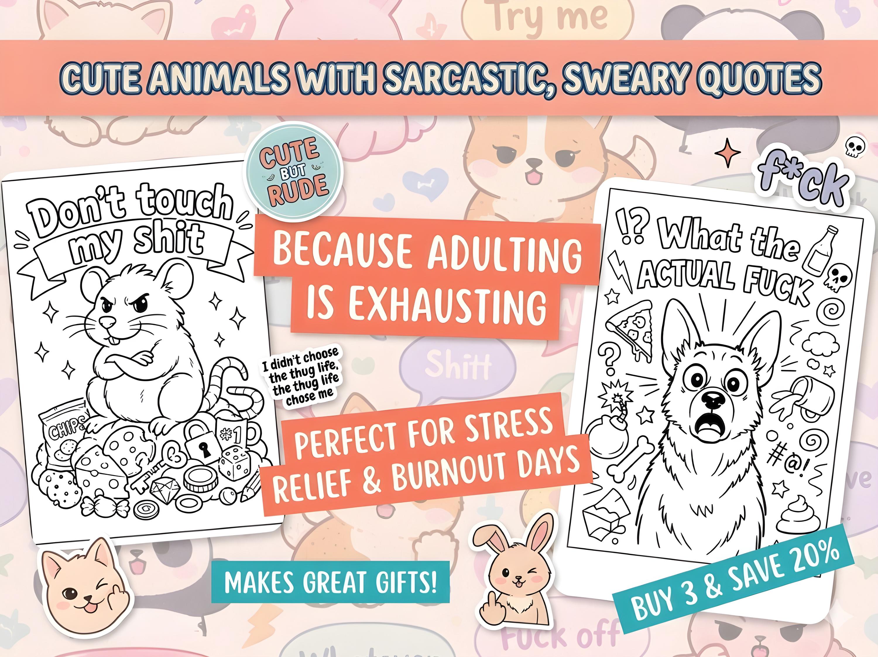 Being Rude Colour In Cute but Rude Coloring Pages | Sweary Animal Coloring Mini Pack | Funny ...