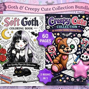 Soft Goth & Creepy Cute Collection Bundle Kawaii Spooky Gothic Malseiten Dark Cute Aesthetic 60 Page Printable