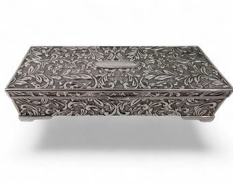 アンティーク純銀ジュエリーボックス 手彫り装飾 ヴィンテージ 317g Vintage Godinger Silver Plated Jewelry Box Taupe Interior