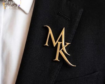Brooch, Custom Initial Lapel Pin, Custom Lapel Pin, Personalized Wedding Brooch, Groomsmen & Bridesmaid Gift, Party Accessory, Gifts For Him
