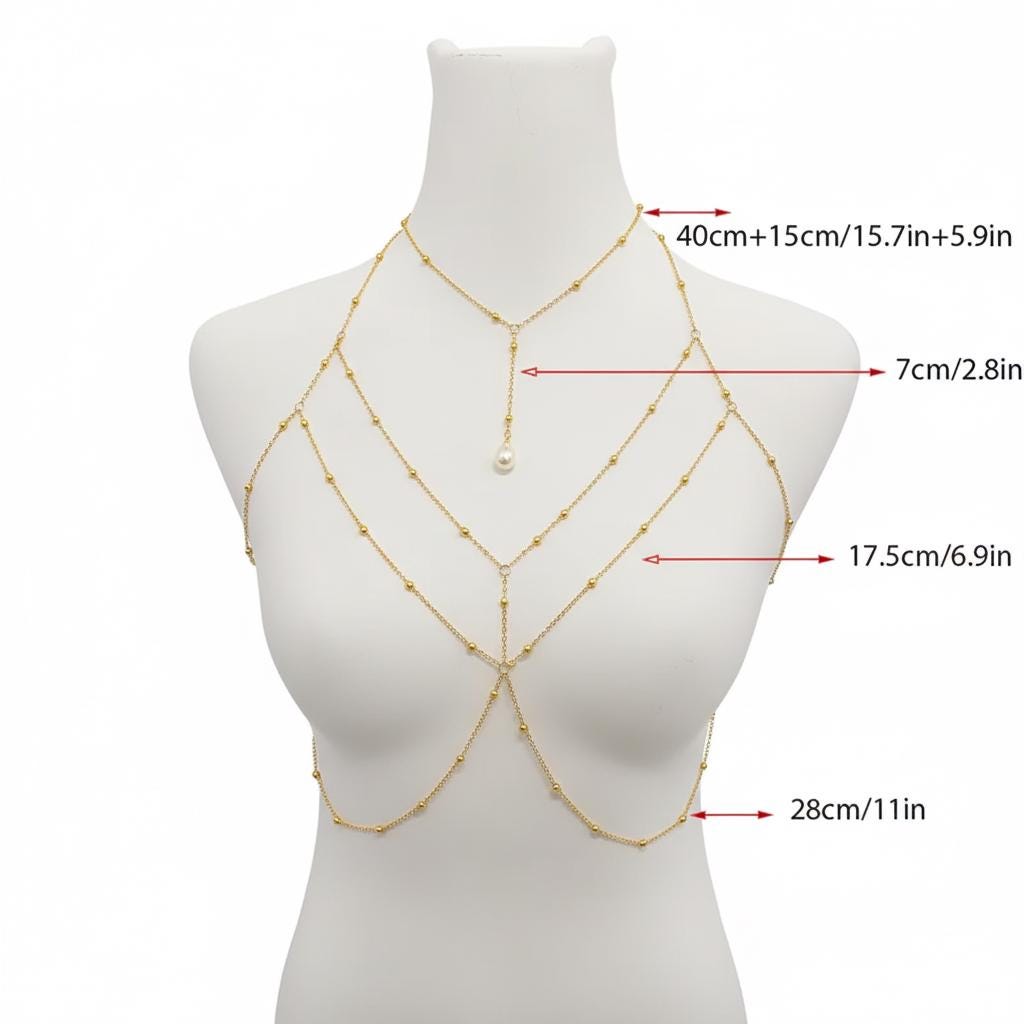 Full Body Chain Gold Beaded Body Chain – Stainless Steel Pearl Pendant, Festival ...
