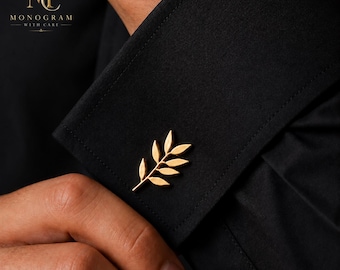 Boutons de manchette branche d'olivier pour homme, Boutons de manchette en acier inoxydable à feuille d'or, Mariage élégant et cadeau formel