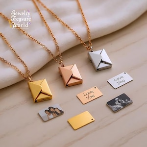 Hidden Message Envelope Locket Necklace: Stainless Steel &#39;Love You&#39; Pendant