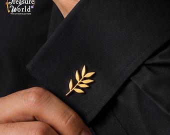 Olivenzweig Manschettenknöpfe für Männer, Edelstahl Blattgold Manschettenknöpfe, elegante Hochzeit & formales Geschenk