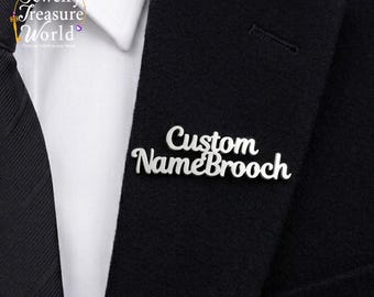 Broche con nombre personalizado, pin de solapa personalizado, broche inicial de acero inoxidable, regalo de cumpleaños, regalo para él.