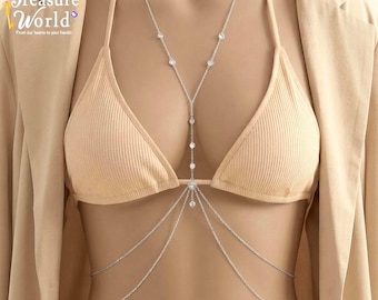 Minimalistyczny łańcuszek z pereł, elegancka biżuteria w stylu plażowym, kryształowa biżuteria na brzuch