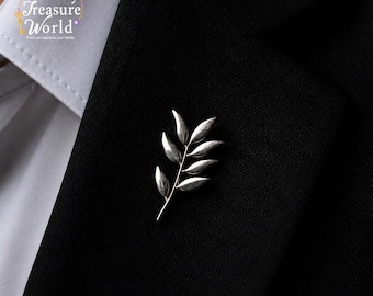 Broche Ramo de Oliveira, Alfinete de Lapela Botânico Minimalista, Presente de Casamento em Aço Inoxidável