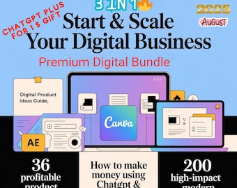 Digital Business Starter Bundle – 36 Product Ideas, AI Income Guide & 200 ChatGPT Prompts ways to generate passive income-make money online
