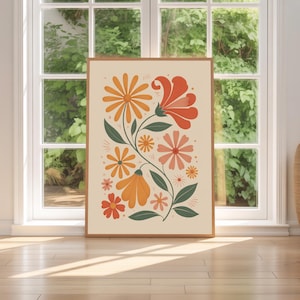 Boho Abstract Flowers Print Wall art, Terracotta Prints, Floral Wall Art, Vintage Art Print, Boho Printable Art, Flower Market Poster