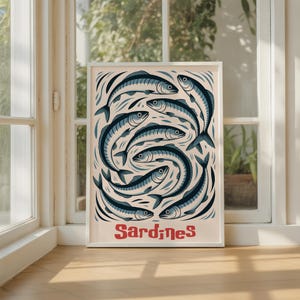 Sardines Poster, Retro Sardines Wall Art, Fish Print, Retro Kitchen print, Kitchen Wall Art, Fish Wall Art, Retro Decor, Kitchen Wall Art